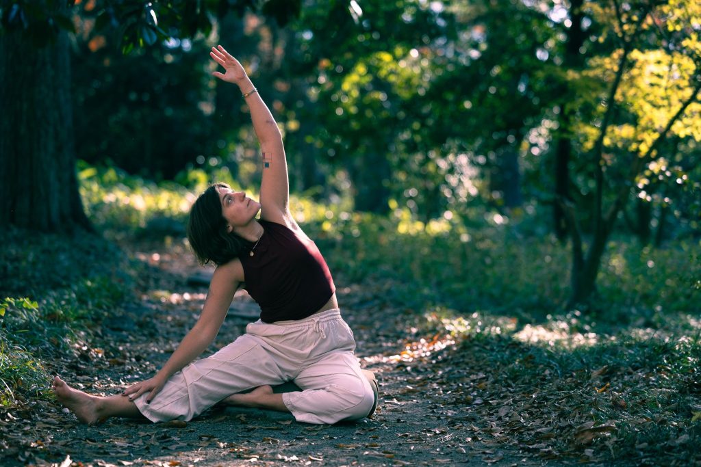 Alexis practicing yoga in nature